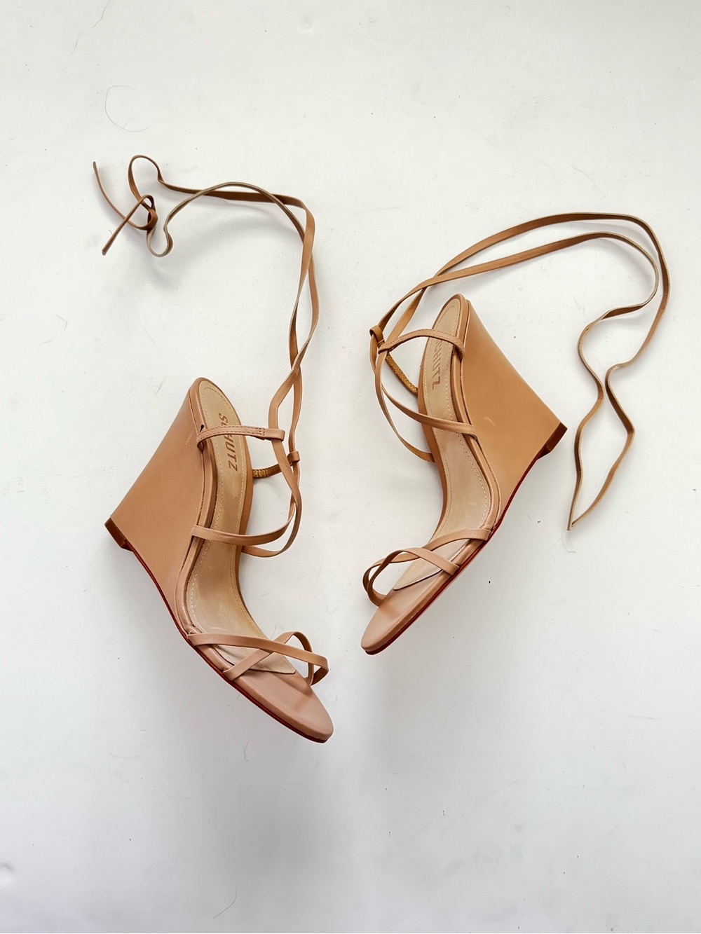 NWT SCHUTZ Tan Beige Deonne Strappy Wedge Sandals size 8.5B